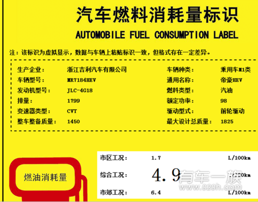 帝豪HEV混动版动力信息 非插电版本推出