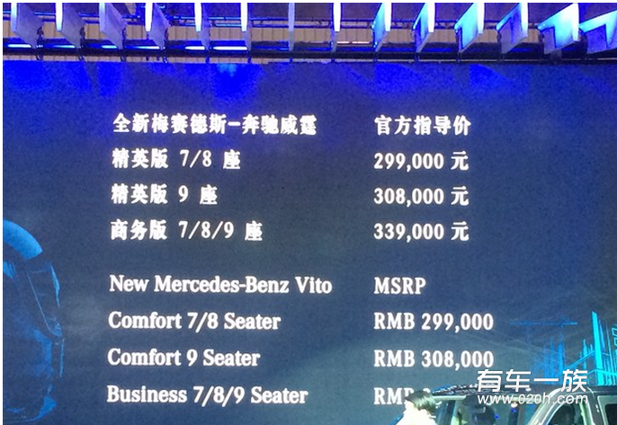 奔驰全新威霆上市 售价29.9万-33.9万元