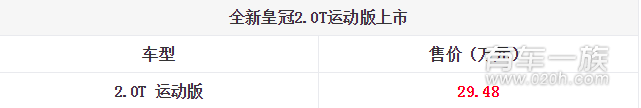 全新皇冠2.0T运动版上市 售价29.48万元