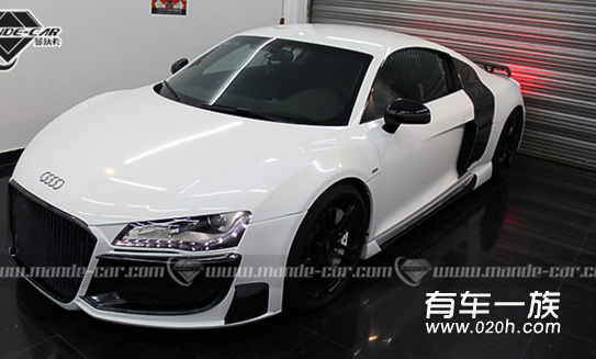 奥迪Audi R8改装Regula包围+碳纤尾翼+碳纤门板+Hexis珍珠白