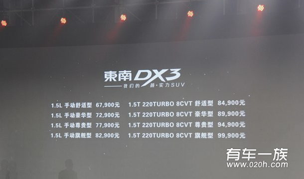 东南DX3上市 8款车型/售6.79万-9.99万元