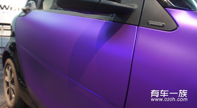 奔驰smart车身贴膜改色亚光电镀紫