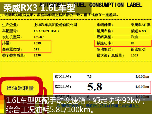 荣威RX3油耗多少？荣威RX5工信部真实油耗