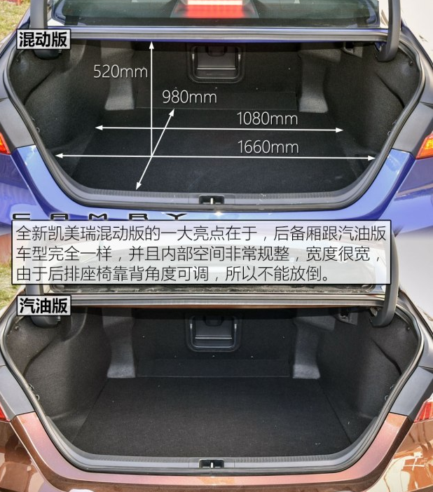 全新凯美瑞后备箱尺寸容积空间实测图