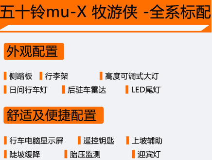 <font color=red>五十铃牧游侠配置表</font> 牧游侠全系标准配置