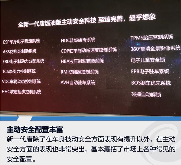 全新一代唐燃油版主动安全配置表