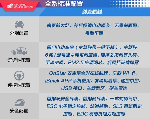 2018款凯越标准配置 全新凯越最低配置有什么