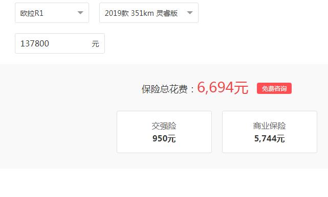 2019款欧拉R1一年保险费需要多少？