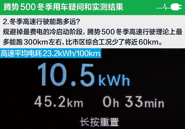 腾势500冬季低温高速续航多少公里？