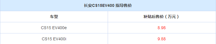 长安CS15EV400e多少钱？长安CS15EV400i多少钱？