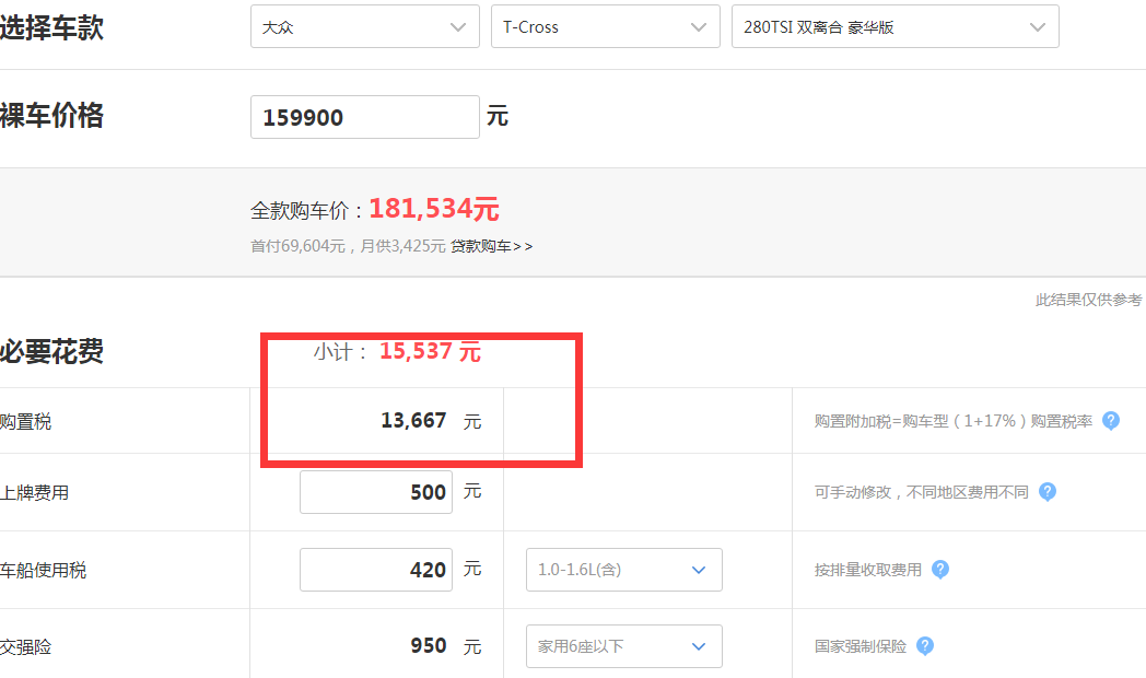 大众T-Cross购置税多少钱？
