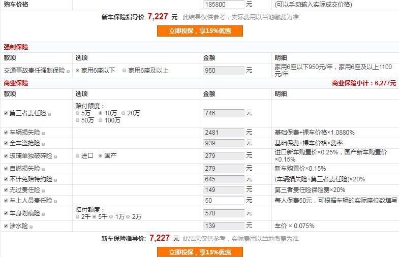 别克VELITE6一年保险费用多少钱？