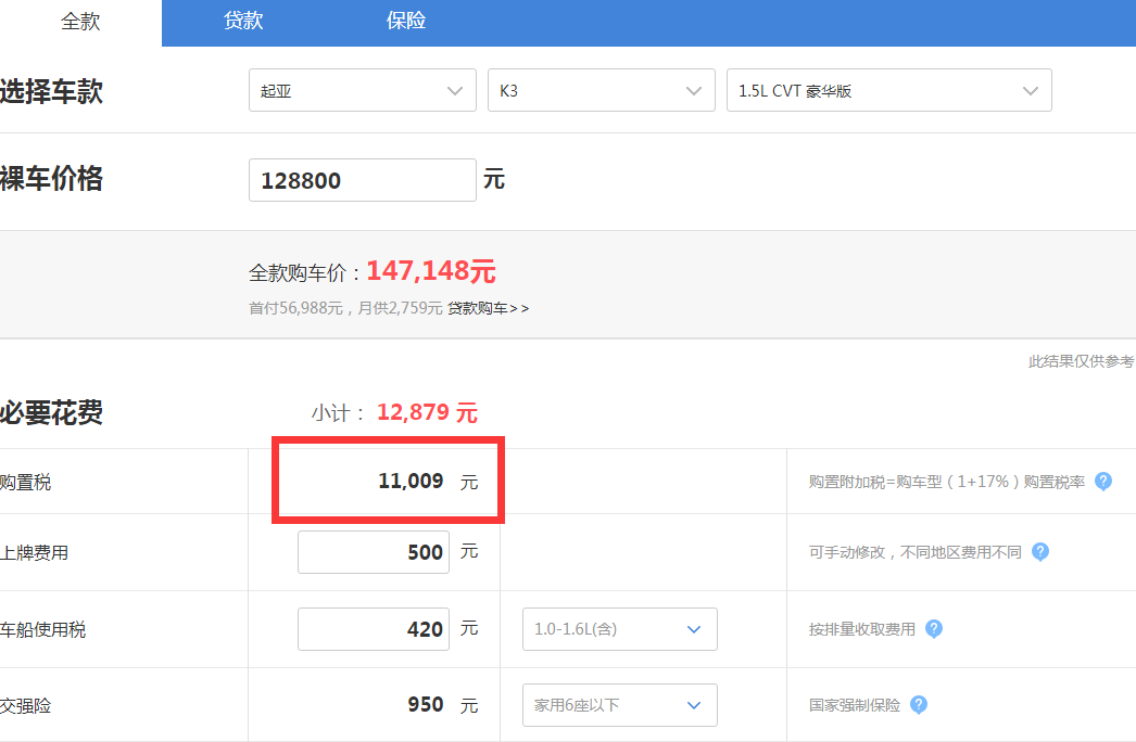 2019款起亚K3购置税多少钱？起亚K3附加税多少？
