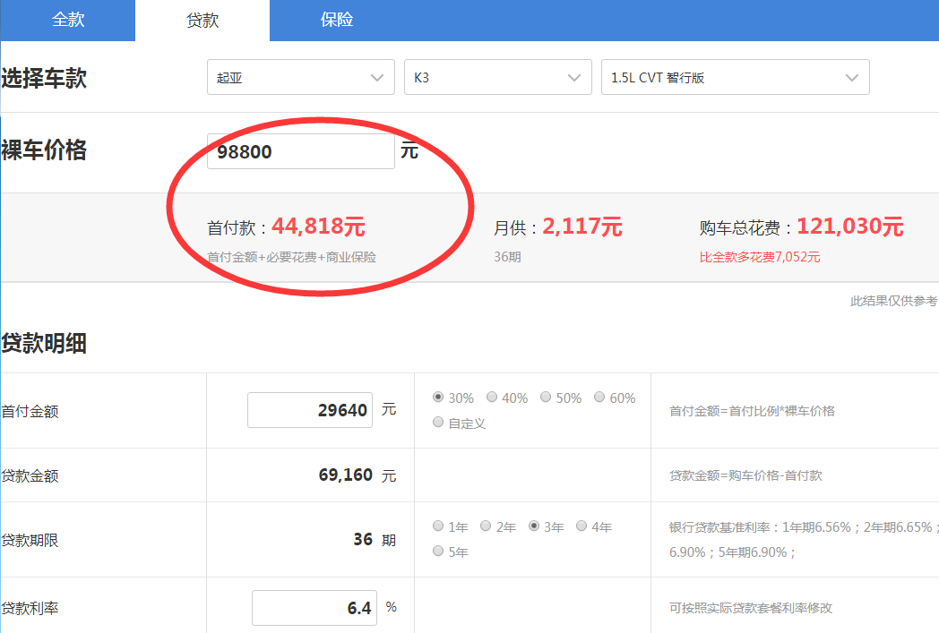 2019款起亚K3贷款买车费用 2019起亚K3贷款首付月供