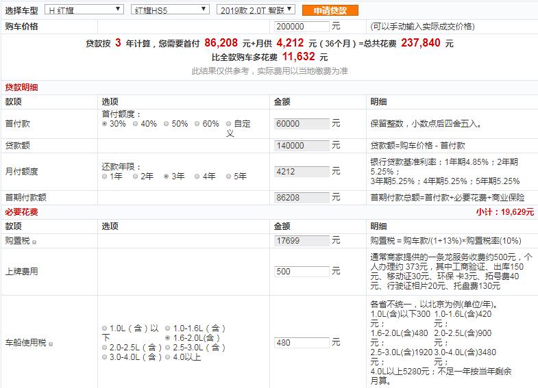 红旗HS5旗悦版贷款首付多少？红旗HS5旗悦版分期月供多少？