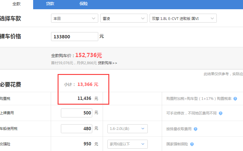 2019款雷凌购置税多少钱？2019雷凌附加税多少
