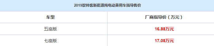 2019款帅客新能源售价是多少？2019款帅客新能源多少钱？