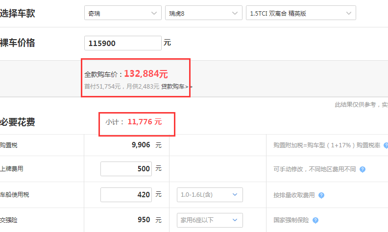 2019款瑞虎8 1.5T自动精英版落地多少？瑞虎8多少钱可以上路？