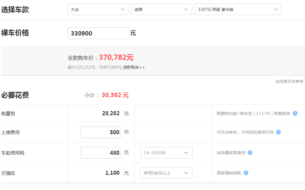 2019款途昂两驱豪华落地价格 途昂330TSI豪华提车多少钱？