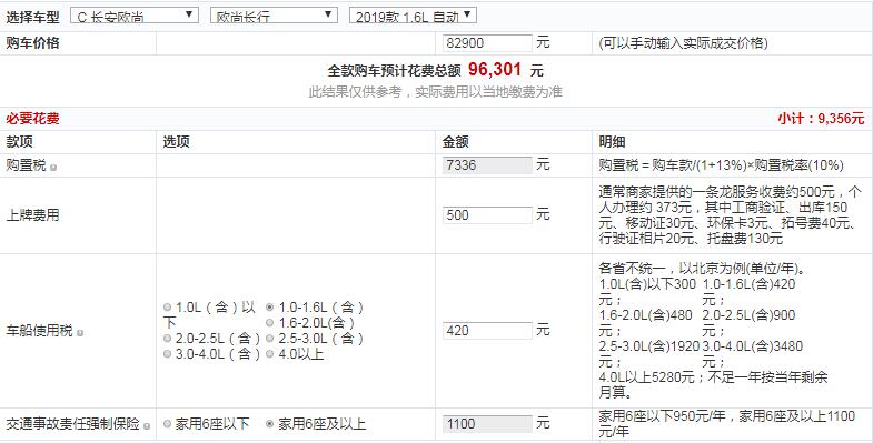 19款欧尚长行尊贵型多少钱落地？欧尚长行尊贵型全款多少？