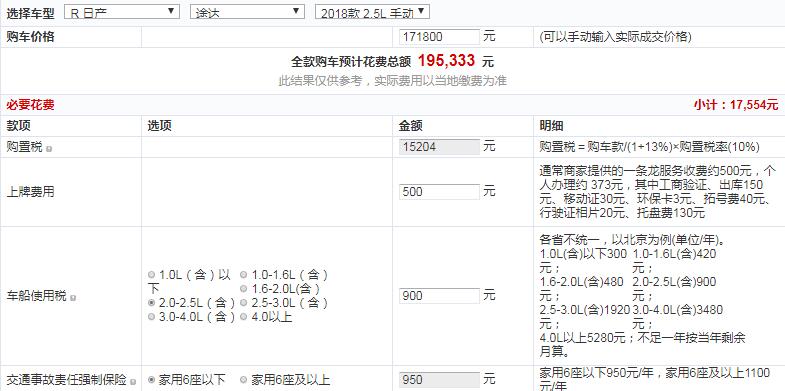 2018款途达手动两驱领先版落地价多少钱？