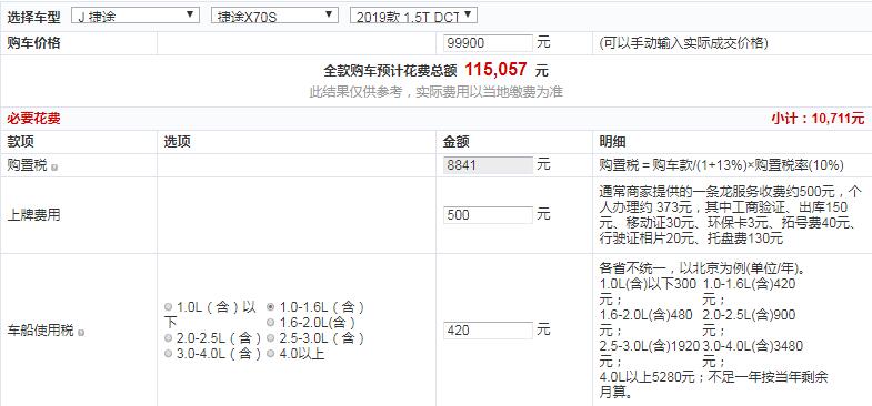 2019款捷途X70S双离合乐途版落地价多少钱？