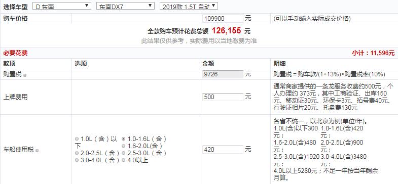 2019款东南DX7自动智联时尚版落地价多少钱？