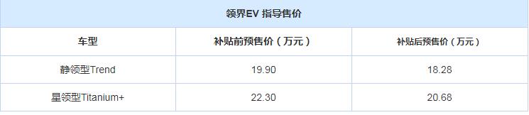 领界EV预售多少？领界EV补贴后预售多少？