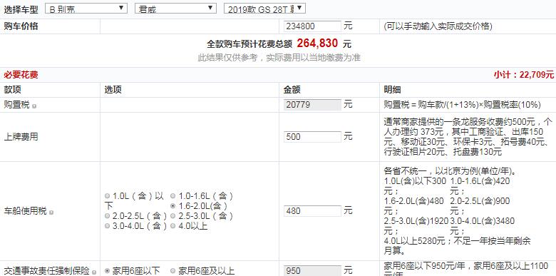 2019款君威GS尊贵版落地多少钱？19款君威GS尊贵版多少？