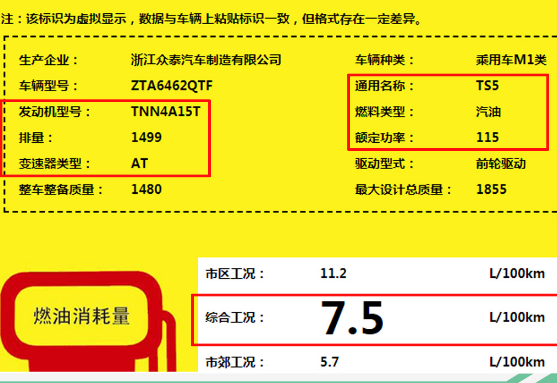 众泰TS5发动机型号多少？<font color=red>众泰TS5油耗</font>多少？