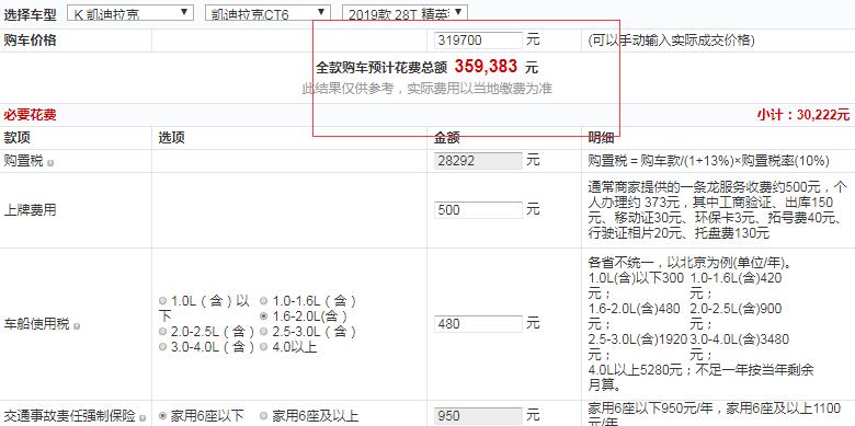 2019款凯迪拉克CT6精英型落地价多少钱？