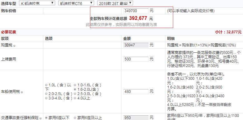 2019款凯迪拉克CT6豪华型价格多少？