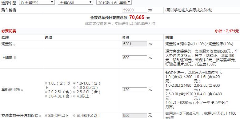 大乘G60手动精英型全款落地多少钱？