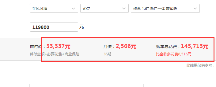 2018款风神AX7自动豪华版全款落地价多少？