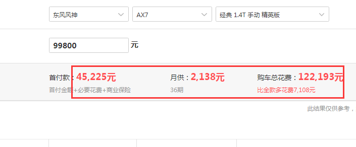 2018款风神AX7手动精英型全款落地价多少？