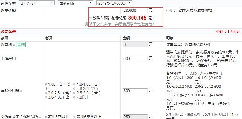 2019款唐EV600D创睿型全款提车多少钱？