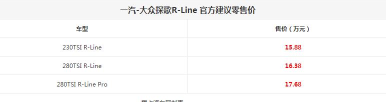 探歌R-Line各车型价格一览