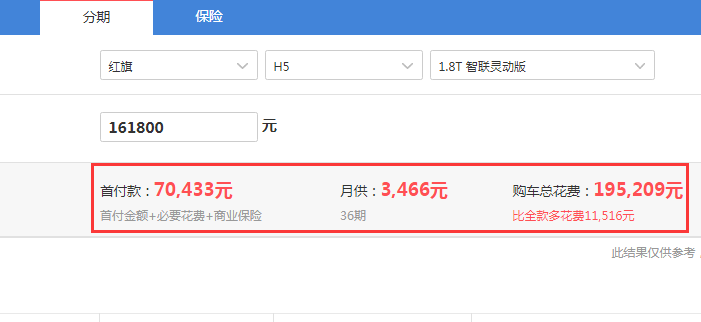 2019款红旗H5智联灵动版全款落地价是多少？