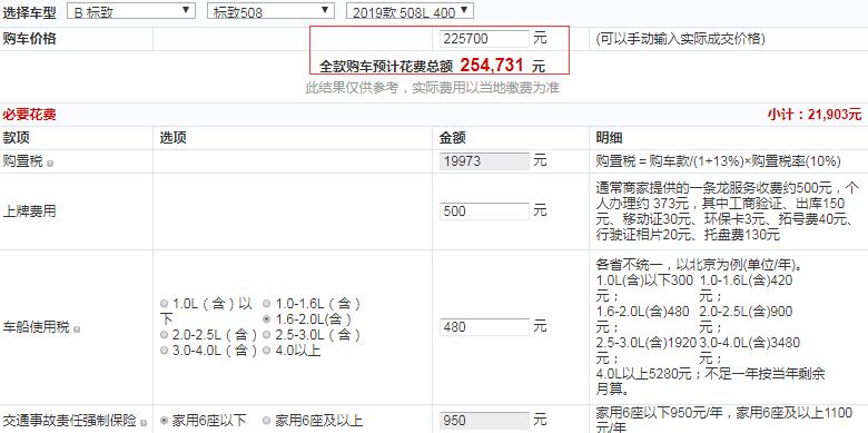 2019款标致508L激情版全款提车多少钱？