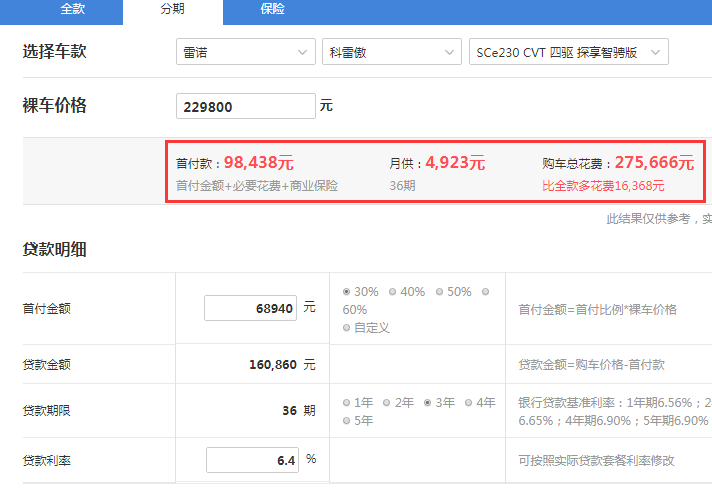 2019款科雷傲四驱智骋版全款落地价是多少？