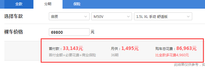 启辰M50V舒适版全款落地价是多少？