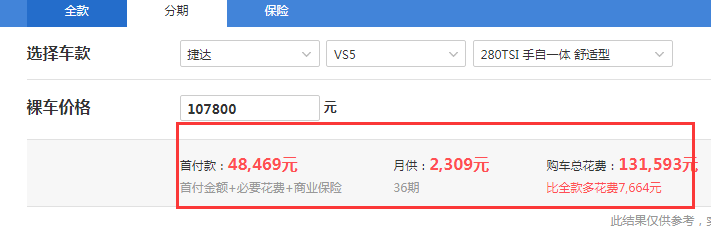 捷达VS5自动舒适版全款落地价是多少？