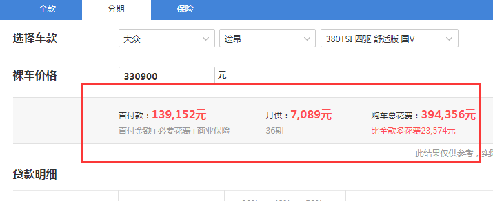 2020款途昂380TSI舒适版全款购车价格是多少？