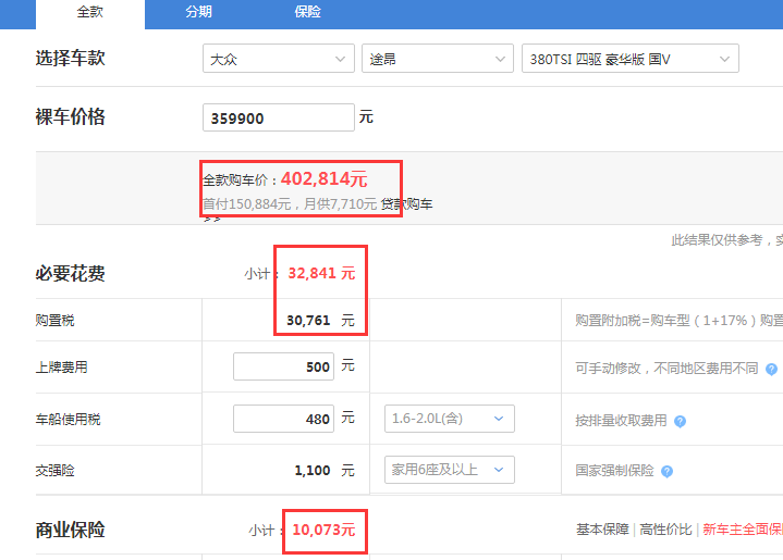 2020款途昂380TSI豪华版落地预计需要多少钱？