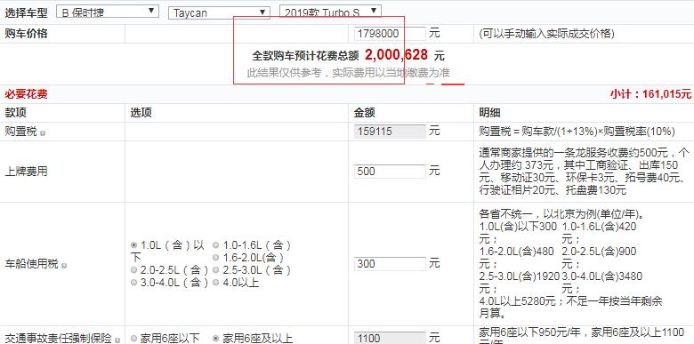 2019款保时捷TaycanTurbo S全款落地价多少？