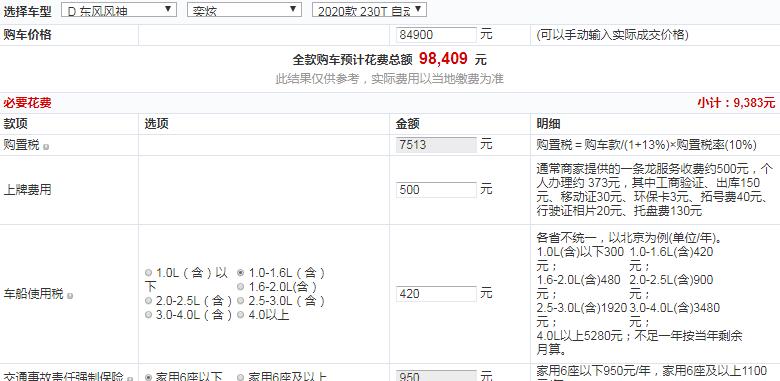 风神奕炫230T自动炫目版全款价格多少钱？