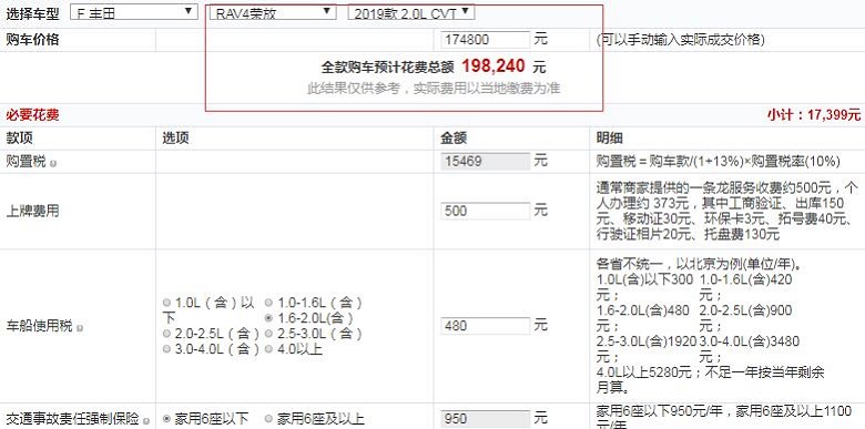 2019款RAV4荣放风尚版全款价格多少钱？