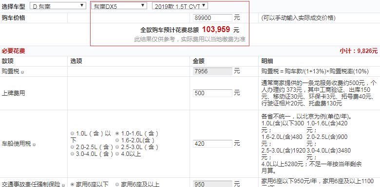 2019款东南DX5CVT豪华型落地价多少钱？