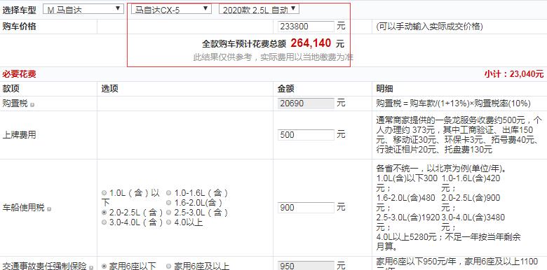 2020款马自达CX-5四驱智尊型全款落地价多少钱？