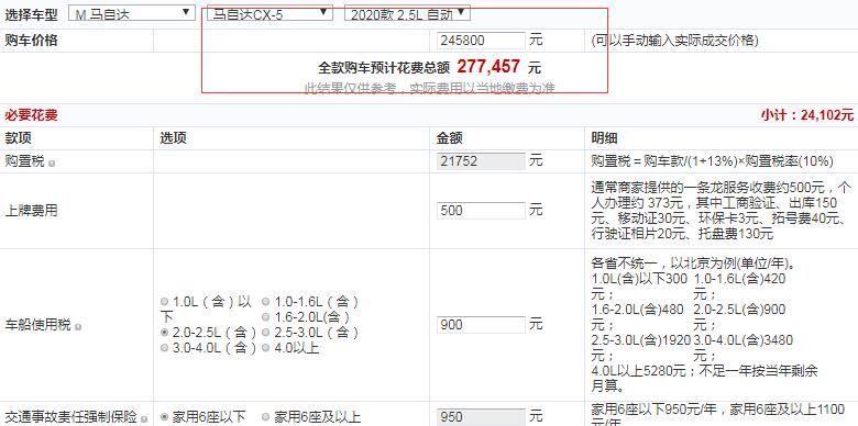 2020款马自达CX-5四驱旗舰型全款提车多少钱？